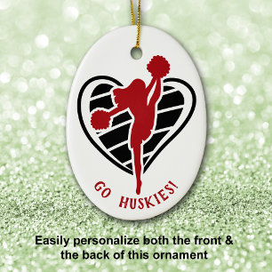 Red Cheerleader Team Name Ceramic Ornament