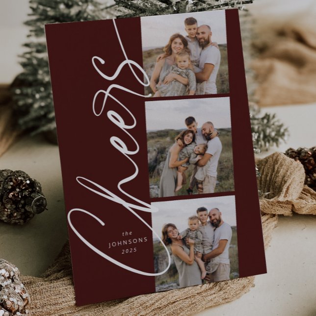 Red Cheers Minimal Modern Elegant Script Christmas Holiday Card (Creator Uploaded)