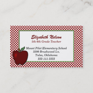 Red Chequerboard and Apple Teacher's business card