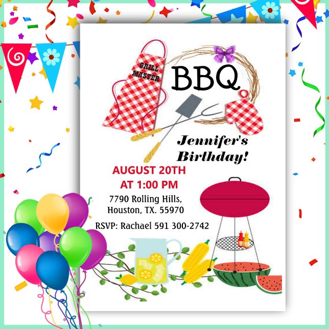 Red Chequered Apron And Barbecue Grill Birthday   Invitation (Creator Uploaded)