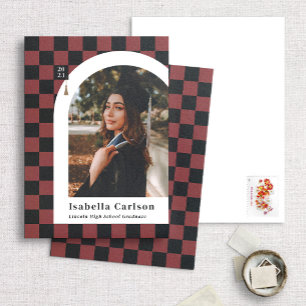 Red Chequered Arch Unique Photo Graduation Announcement