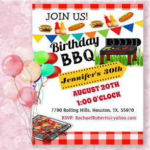 Red Chequered BBQ Birthday Invitation
