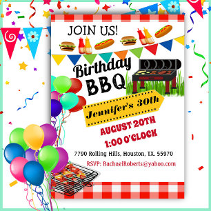 Red Chequered BBQ Birthday Invitation
