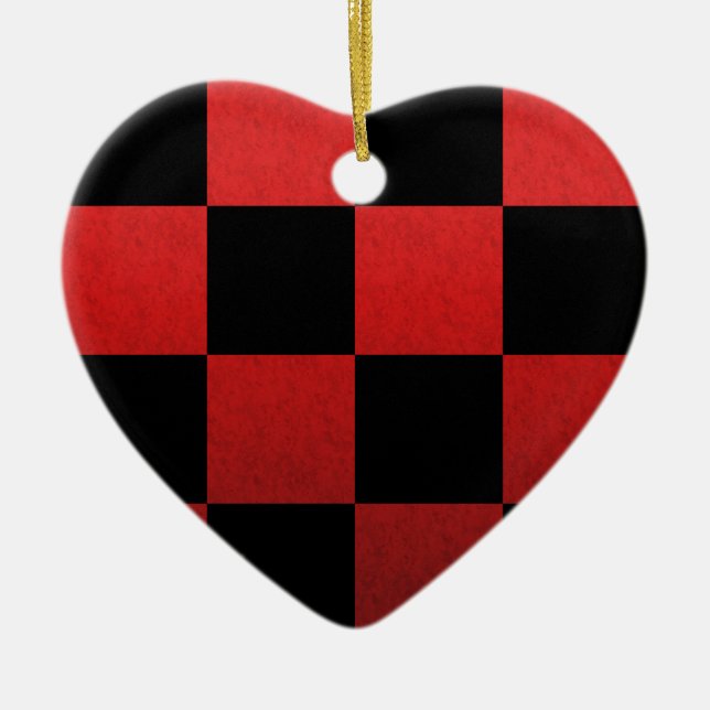 Red Chequered Ceramic Tree Decoration (Front)
