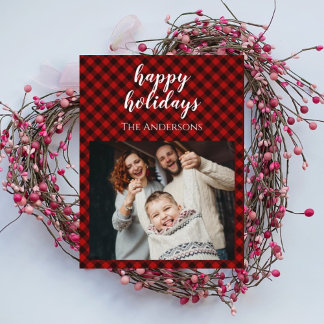 Red chequered Christmas family celebration card