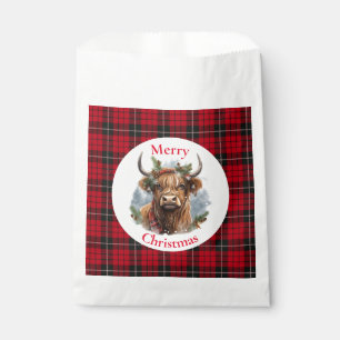 Red Chequered Christmas Highlander Cow Favour Bags