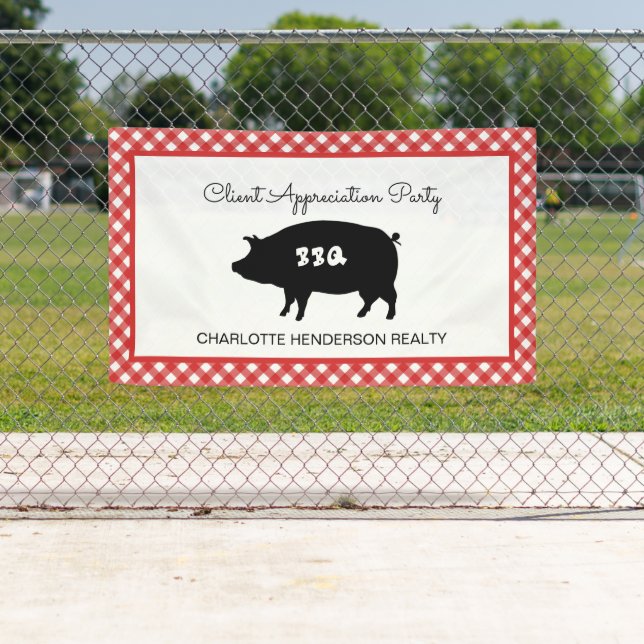 Red Chequered Client Appreciation BBQ Party Banner (Insitu)