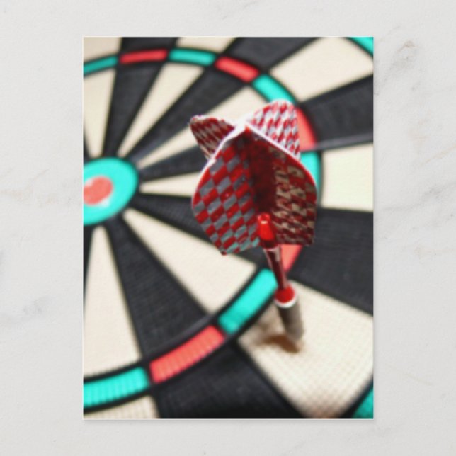 Red chequered dart on dartboard postcard (Front)
