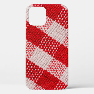 Red chequered fabric tablecloth pattern texture ba iPhone 12 case