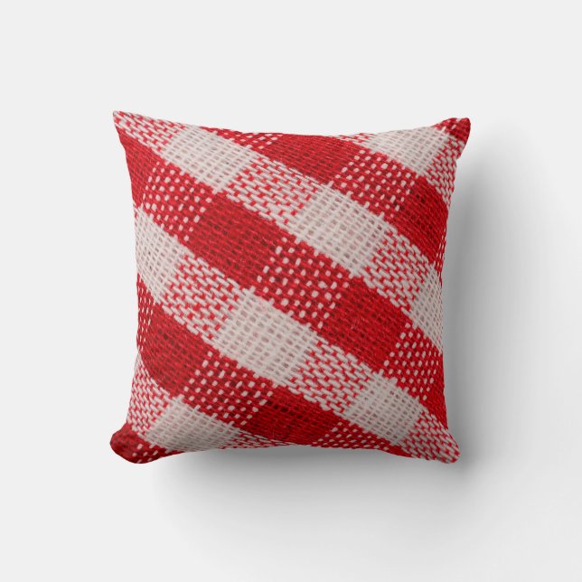Red chequered fabric tablecloth pattern texture ba cushion (Front)