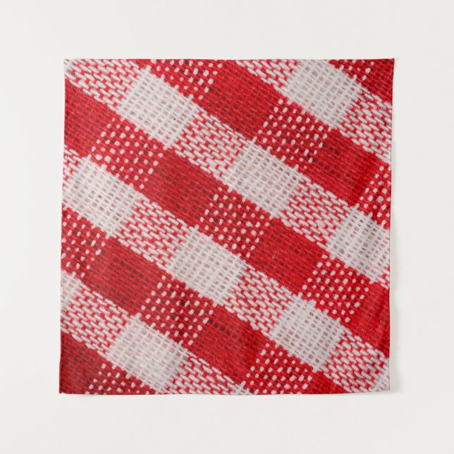 Red chequered fabric tablecloth pattern texture ba tapestry (Front)