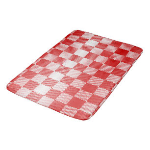 Red Chequered Geometric Bath Mat