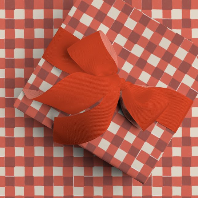 Red Chequered Gingham  Wrapping Paper (Red and cream checkered gift wrapping paper.)