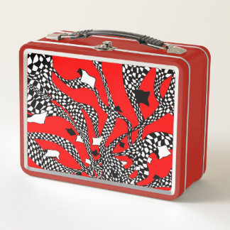 red chequered metal lunch box
