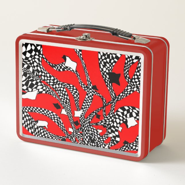 red chequered metal lunch box (Front)