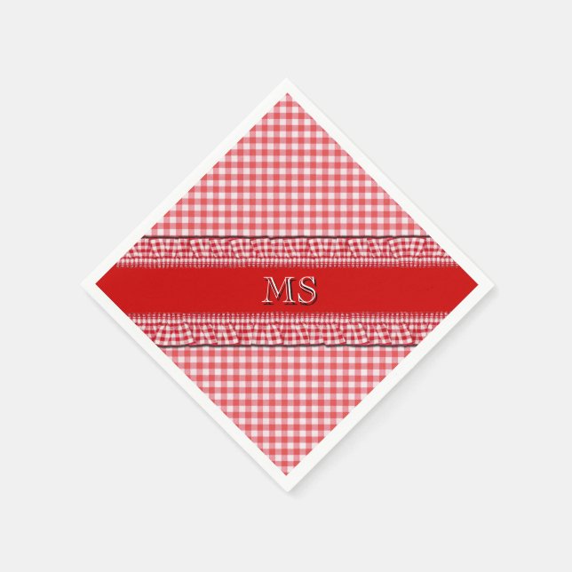 Red Chequered Napkins with Monogram (Corner)
