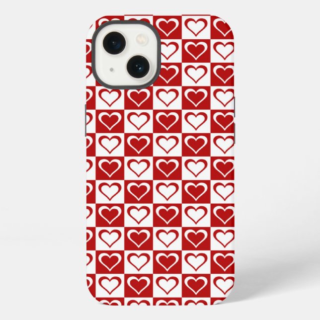 Red Chequered pattern with Hearts iPhone Case (Back)