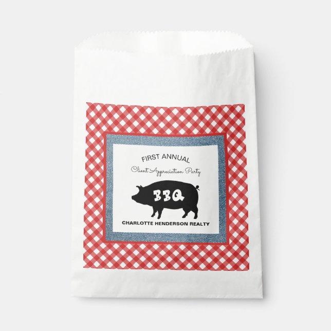 Red Chequered Pig Roast BBQ Party Favour Bags (Front)