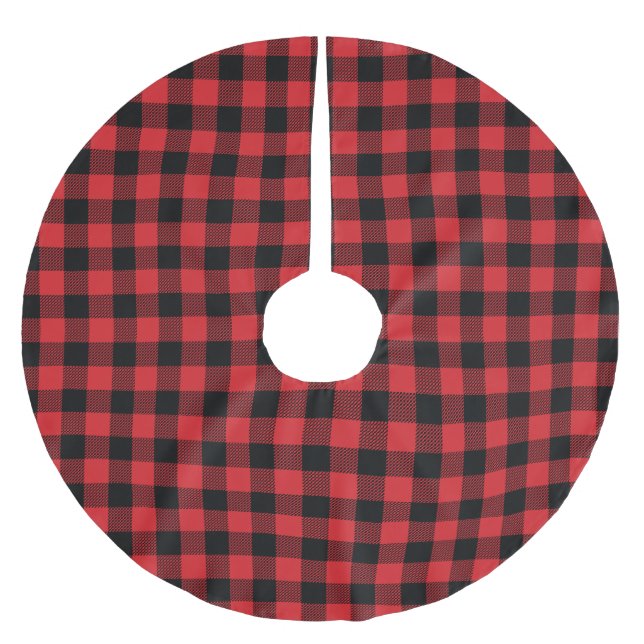 Red Chequered Plaid Check Mountain  Brushed Polyester Tree Skirt (Front)