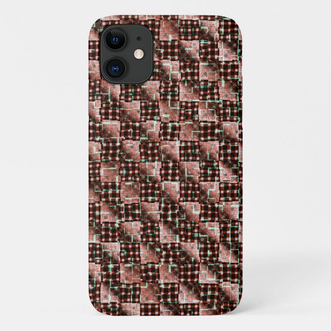 Red chequered squares subjected to weird mosaic Case-Mate iPhone case (Back)