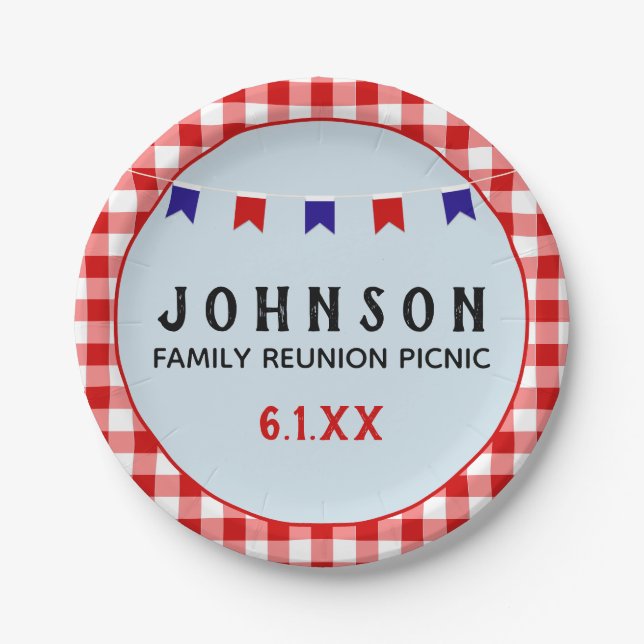 Red Chequered Tablecloth Summer Picnic Party Paper Plate (Front)