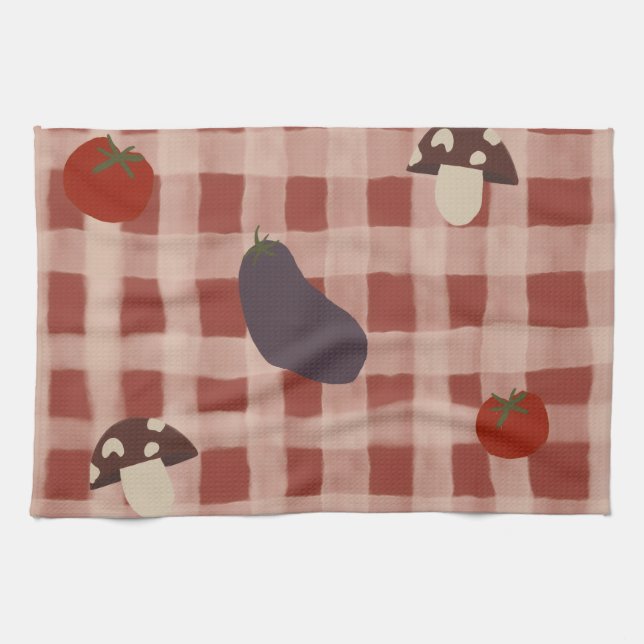 Red Chequered Vegetable Kitchen Towel (Horizontal)