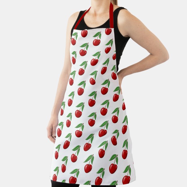 Red Cherries All Over Graphic Pattern Apron (Insitu)