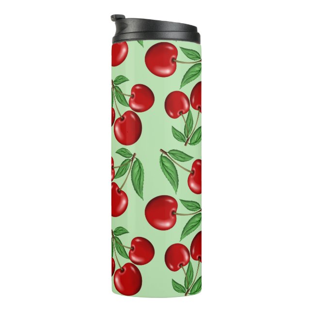 Red Cherries All Over Pattern Custom Thermal Tumbler (Rotated Right)