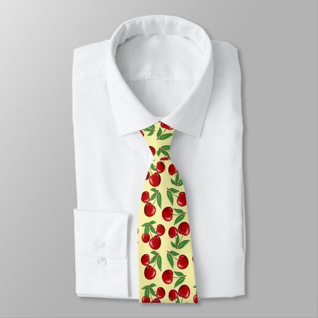 Red Cherries All Over Pattern Custom Tie (Tied)