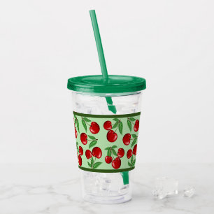 Red Cherries All Over Pattern Customizeable Acrylic Tumbler