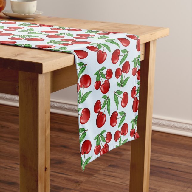 Red Cherries All Over Pattern Long Table Runner (In Situ)