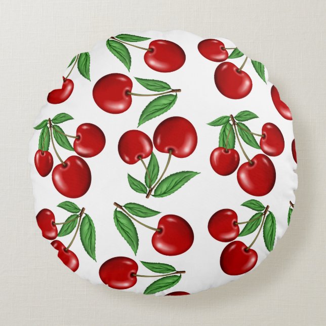 Red Cherries All Over Pattern Round Cushion (Front)