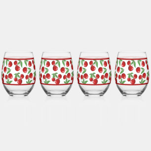 Red Cherries All Over Pattern Stemless Wine Glass