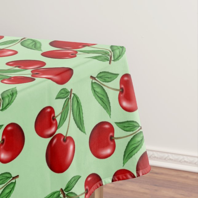 Red Cherries All Over Pattern Tablecloth (In Situ)