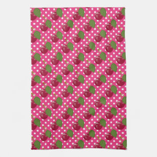 Red Cherries and Dots Pattern Cute Tea Towel