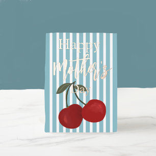 Red Cherries and Stripes Mother's Day   Foil Holiday Card
