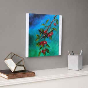 Red Cherries at Summer Dawn Painting by Alfred Fox Square Wall Clock