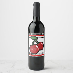 Red Cherries Black Custom Retro Custom Wine Label