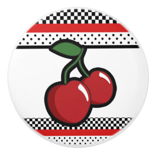 Red Cherries Black Custom Retro Glam Decor Ceramic Knob