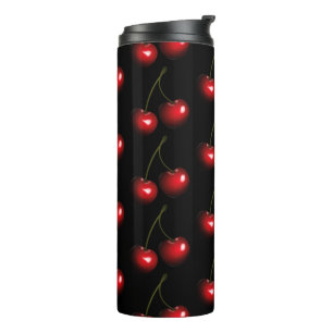 Red Cherries Black Thermal Tumbler Choose Colour