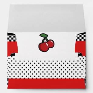 Red Cherries Black & White Retro Invitation Card Envelope