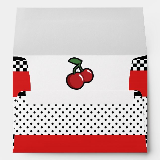 Red Cherries Black & White Retro Invitation Card Envelope (Back (Bottom))