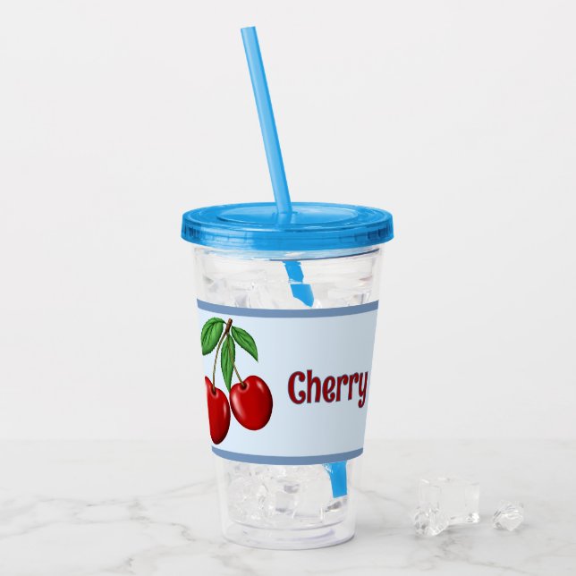 Red Cherries Design Personalised Acrylic Tumbler (Front Ice)