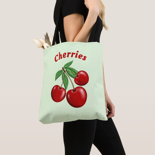 Red Cherries Design Personalised Tote Bag (Close Up)