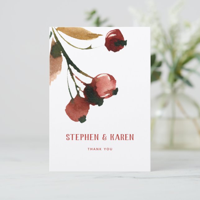 Red Cherries Elegant Wedding Thank You Card (Standing Front)