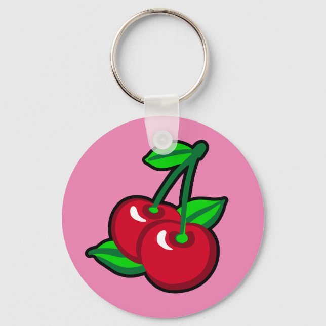 Red Cherries for cherry pickers on light purple Key Ring (Front)