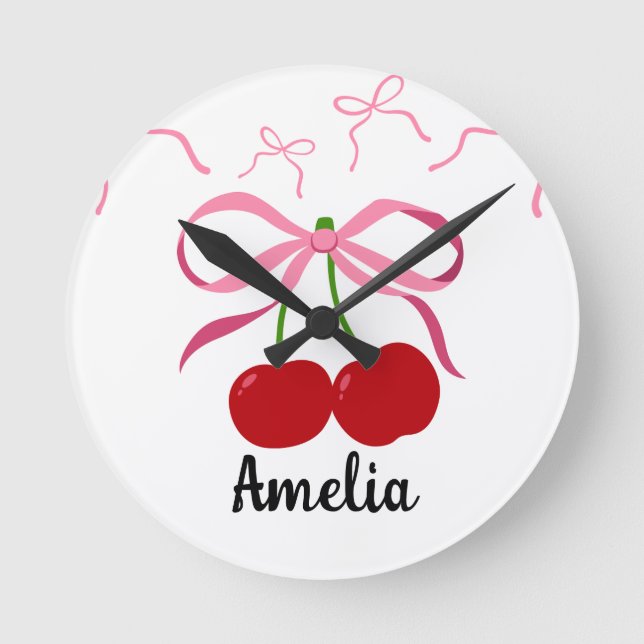 Red Cherries fruit pattern  Round Clock (Front)
