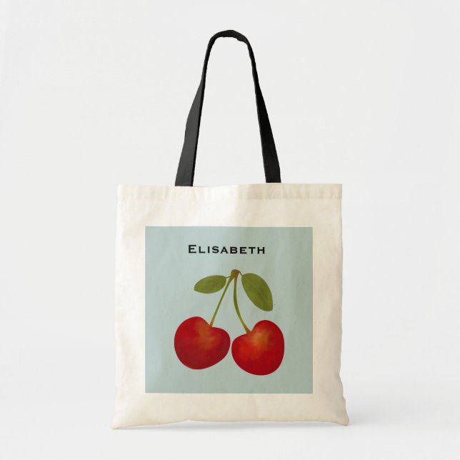 Red Cherries Fruit Personalise Name Tote Bag (Front)