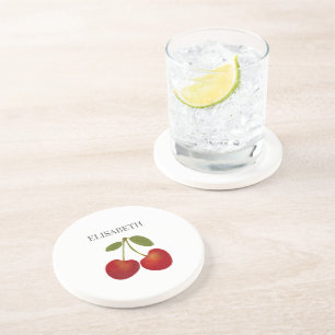 Red Cherries Fruit Personalised Name Coaster