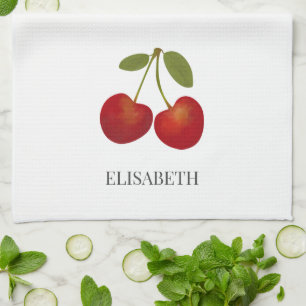 Red Cherries Fruit Personalised Name Tea Towel